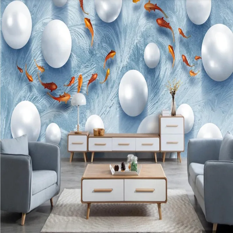 

Small fresh and simple 3D solid round fish sofa background wall
