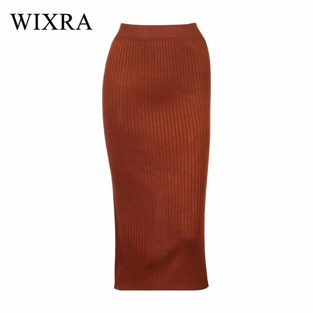 

Wixra Basic Skirts 2018 Spring Casual Chic Pencil Skirts Women Bodycon Skirt Wool Rib Knitted Long Skirt Back Split Midi Skirt