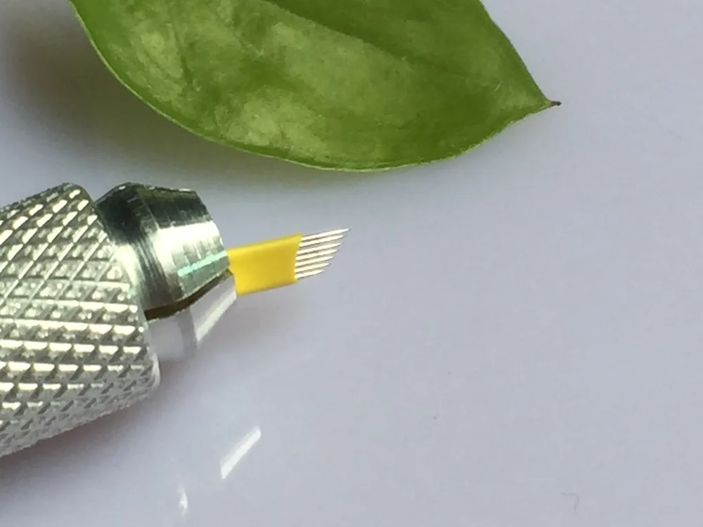 100 Pieces Yellow 7 Pin Tattoo Needles Permanent Makeup Eyebrow