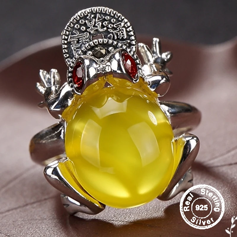 

Money Wealth Israel Amber S925 silver Ring Sterling Good luck Fengshui fortune toad frog Gemstone Chinatown Chinese Gift