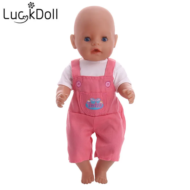 LUCKDOLL брюки на подтяжках+ футболка подходит 18 дюймов Американский 43 см детская кукла одежда аксессуары, игрушки для девочек, поколение, подарок на день рождения