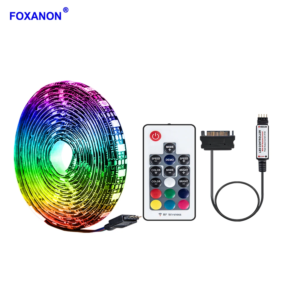 

Foxanon SATA RGB LED Strip Light 1m 2m 3m 4m 5m DC 12V 5050 2835 Diode Tape Sata Power Supply Interface for PC Computer Case