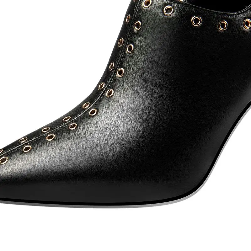 ALLBITEFO genuine leather super high heel shoes office career fashion comfortable metal decoration women heels high heels