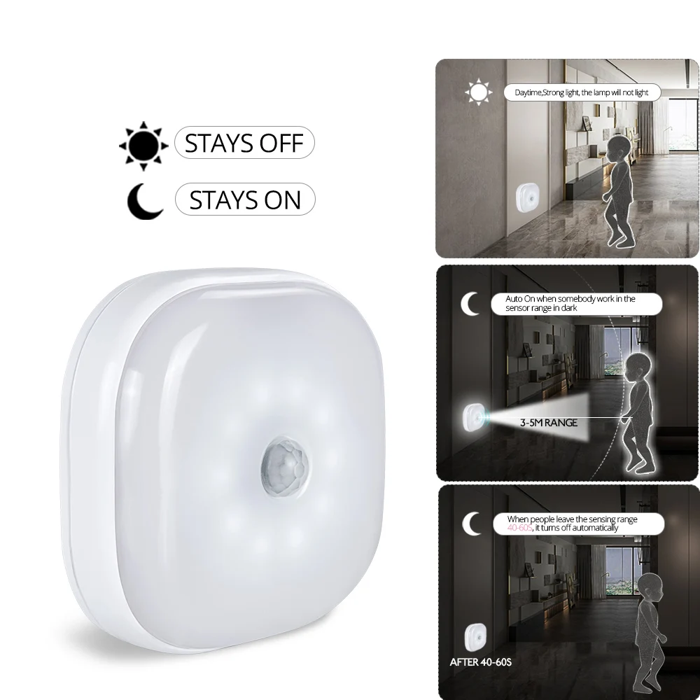  Motion Sensor Night Light Potable 10 LED Closet Lights Battery Powered Wireless Cabinet IR Infrared - 33038825019