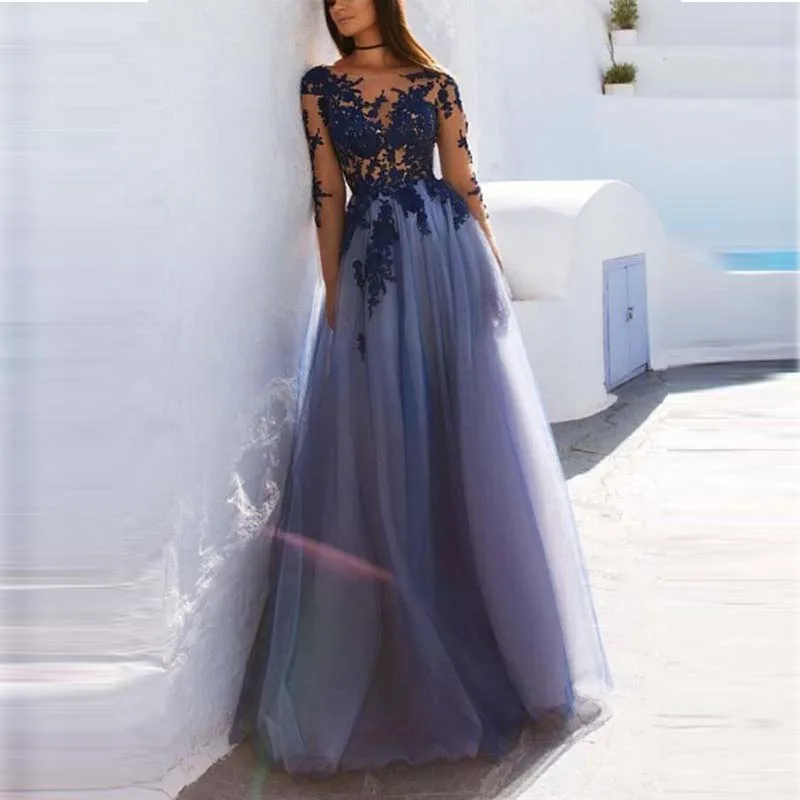 Floor-length Evening Dress Long Lace Tulle Elegant Party Gowns Evening Gowns Prom Dress Abendkleider Vestido Para Festa Longo Floor-length Evening Dress Long Lace Tulle Elegant Party Gowns Evening Gowns Prom Dress Abendkleider Vestido Para Festa Longo