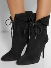 Venda quente Do Dedo Do Pé Apontado Sapatos de Salto Alto Mulher Tornozelo Botas Lace Up Botas Femininas Outono Preto Botas de Inverno Plus Size Botte Femme