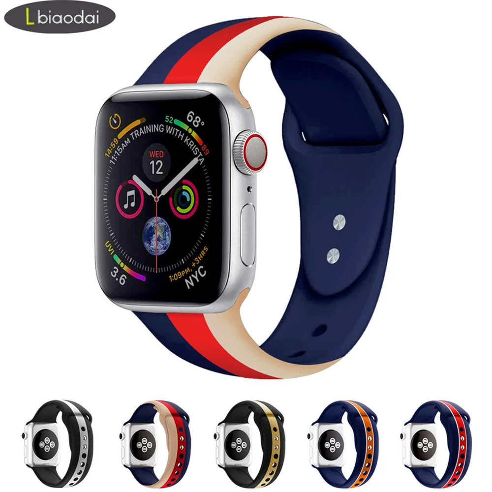 Ремешок для Apple Watch 4, 5, ремешок 44 мм, 40 мм, iWatch 5, 4, 3, 2, 1, ремешок 42 мм, 38 мм, спортивный силиконовый ремешок, браслет, Ремешки для наручных часов