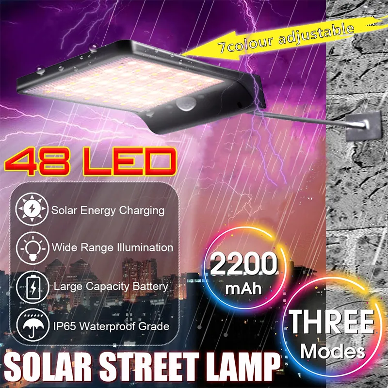 

48 LED Wall Solar Light Walkway Lights Lamp 7 tempture color mode Controlled Motion Sensor Street Lamp Home Outdoor Garden light