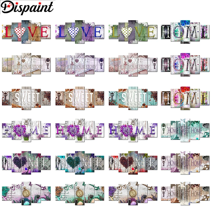 

Dispaint 5pcs Full Square/Round Drill 5D DIY Diamond Painting "Home Sweet Home" Multi-picture Combination Embroidery 5D Decor