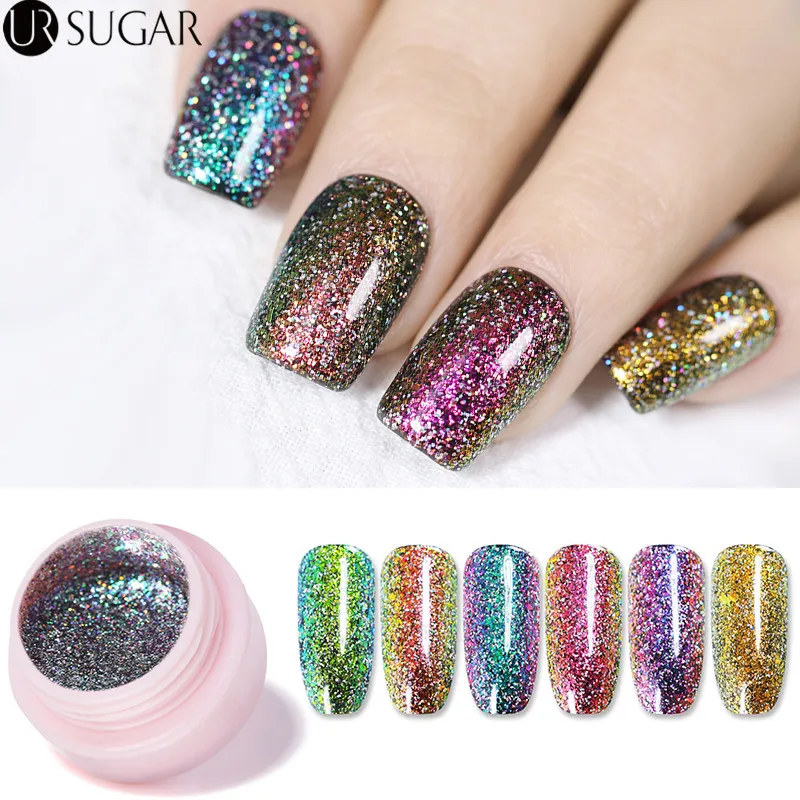 

UR SUGAR 5ml Chameleon Holographic Gel Nail Polish Starry Sparkle Glitter Sequins UV Gel Varnish Soak Off Nail Art Lacquer