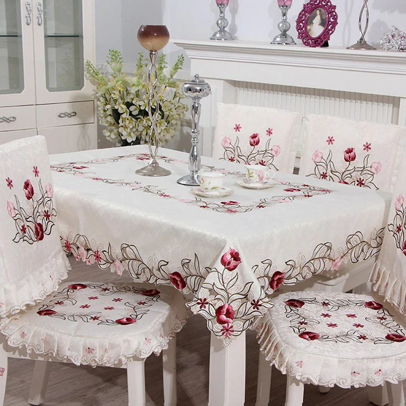

Europe Style Tablecloth Embroidered Floral Lace Edge Dustproof Table Covers Placemat Mat for Home Wedding Party Table Cloths
