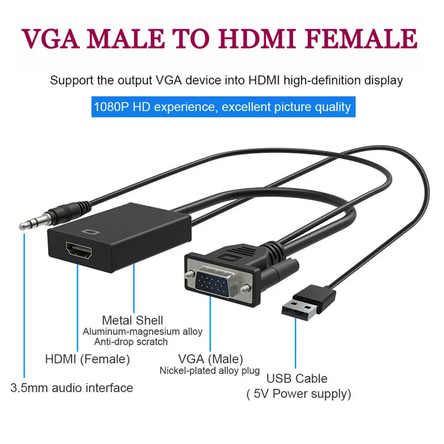 VGA в HDMI адаптер Выход 1080P VGA штекер в HDMI Женский Аудио Видео кабель конвертер для ноутбук с HDTV проектор