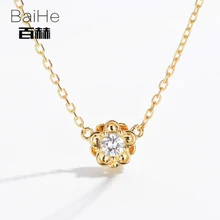 BAIHE Solid 14K Yellow Gold 0.08ct Certified H/SI Genuine Natural Diamonds Women Trendy Fine Jewelry Elegant unique Necklaces