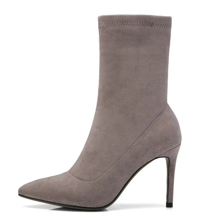Negro burgundy Calcetín Vinlle Cuero Señoras De Zapatos 34 Fino Negro Tamaño Moto Tacón Knitting Mediados Alto Pantorrilla Botas 39 Mujer 2019 gris PqHFwrP1