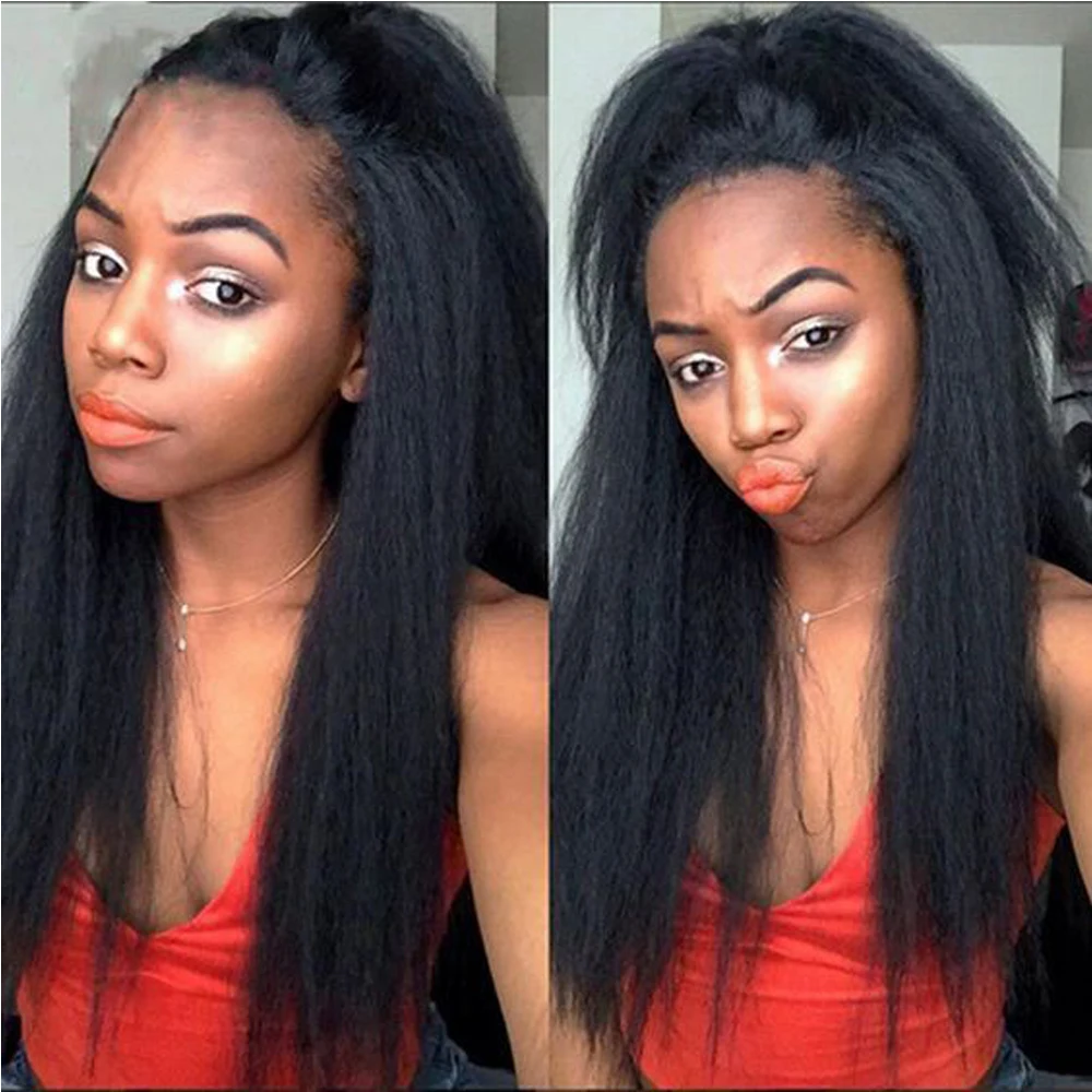 Brazilian Kinky Straight 4 4 Lace Closure Human Hair Wigs Middle