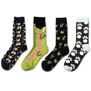 

New Arrival! Men Happy Drinking Beer Socks Hip Hop Animal Dog footprint Seafood Funny Socks ARGYLE Dress Socks Calcetines