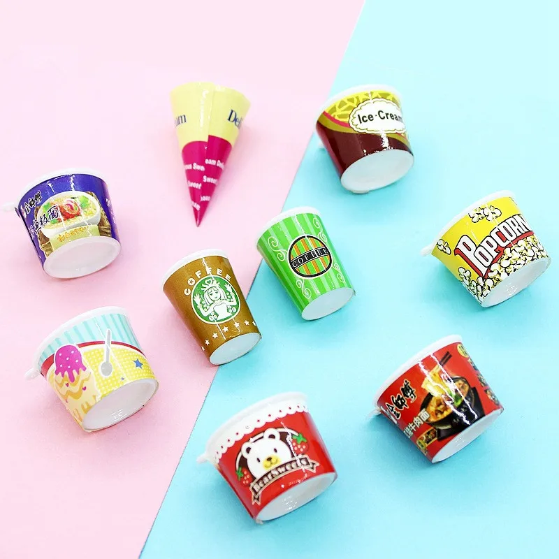 

10Pcs/lot Simulation Popcorn Bucket Resin Cabochon Craft 3D Miniature Figurines Coffee Cup DIY Toy Dollhouse Accessories