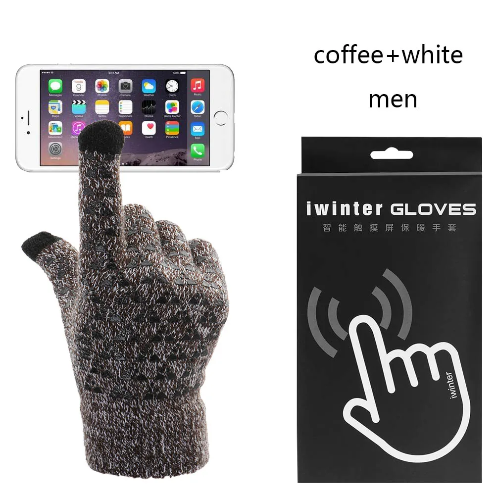 men coffee white Новая мода, 1 пара, вязаные перчатки, мужские, зимние, теплые, с флисовой подкладкой, теплые, вязаные перчатки, для улицы, WarmerAccessories - Цвет: men coffee white