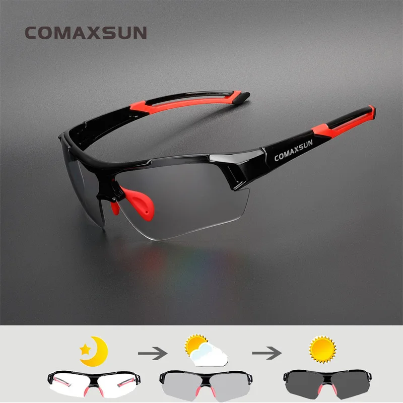 COMAXSUN фотохромные велосипедные очки Обесцвечивающие очки MTB дорожный велосипед спортивные солнцезащитные очки велосипедные очки анти-УФ велосипедные очки - Цвет: Black Red