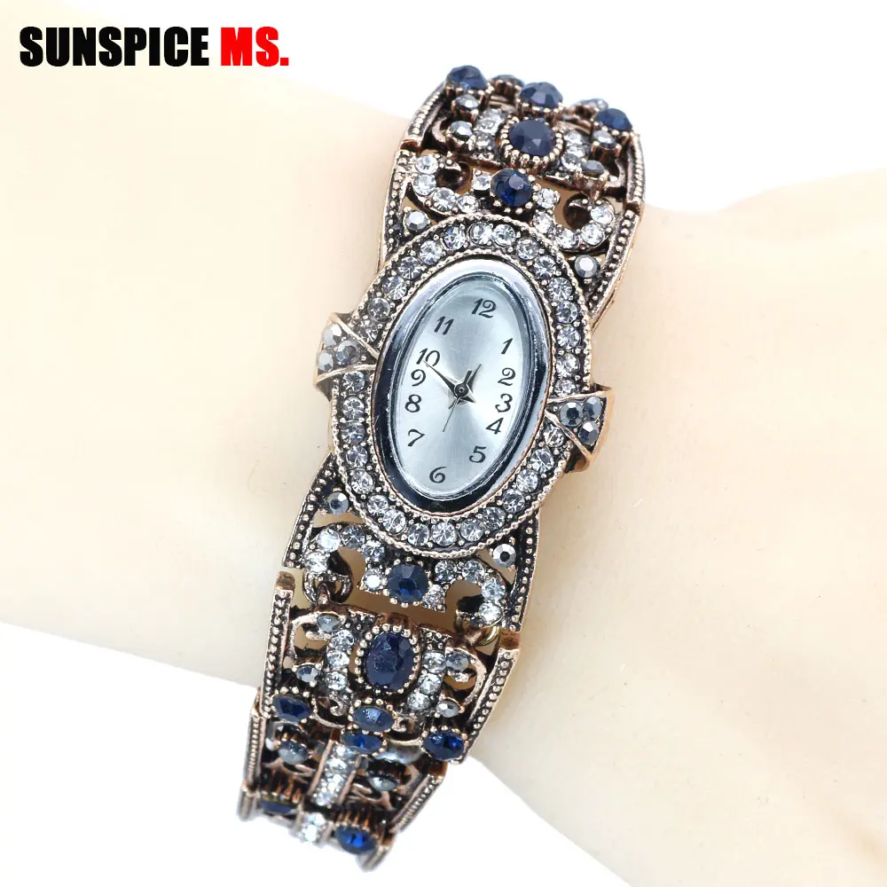 SUNSPICE-MS браслет часы для женщин большие наручные кварцевые часы браслет ювелирные изделия античное золото цвет турецкий этнический bijoux