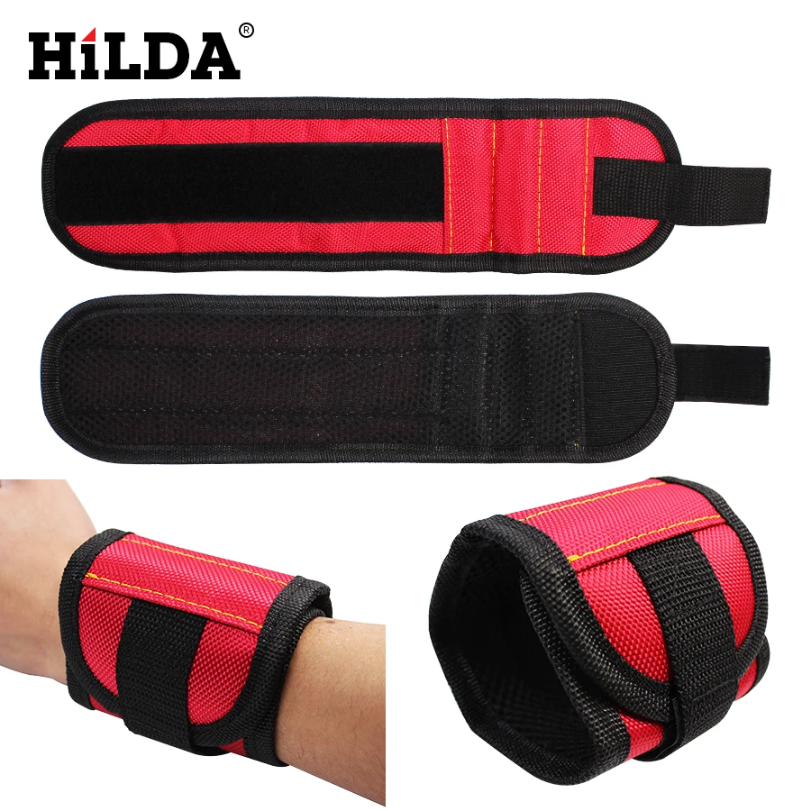 

HILDA Strong Magnet Wristband Tool Adjustable Tool Wrist Bands for Screws Nails Nuts Bolts Hand free Drill Bit Holder Magnet*2