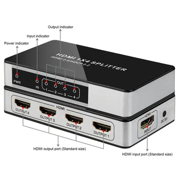 

4K@60Hz UHD HDMI Splitter 1x4 1 Input 4 Output HDMI 2.0 HDCP 2.2 Split Repeater Switch Box Hub 1080P@60Hz For HDTV PS3 DVD STB