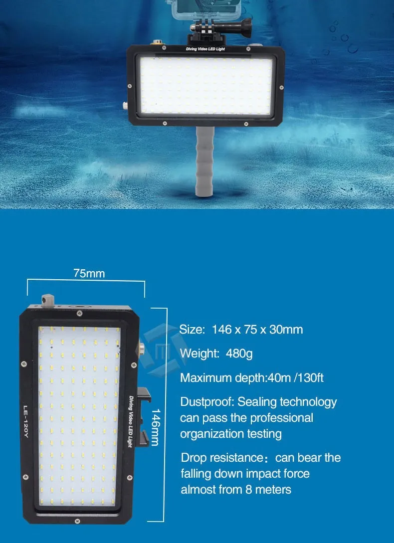 Mcoplus LE-160Y 160 шт. светодиодный светильник подводный видео светодиодный светильник 25 м/82фт 5500 к 2000лм с перезаряжаемой встроенной литиевой батареей