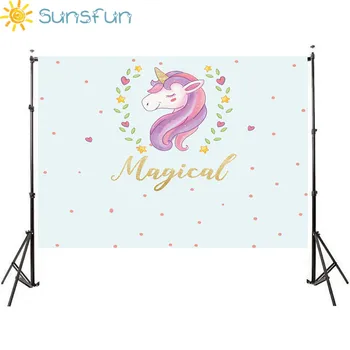 

Sunsfun 7x5FT Gold Stras Unicorn Flowers Heart Custom Photo Studio Background Blue Birthday Party Backdrop Vinyl 220cmx150cm