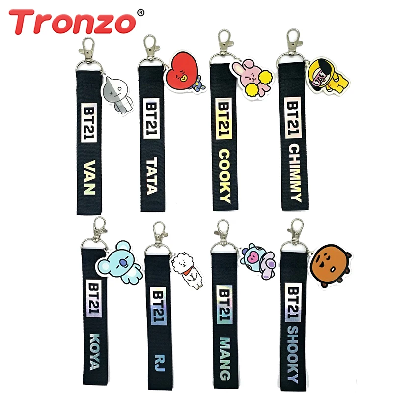 

Tronzo 1Pcs BT21 Bangtang Boy Kpop TATA COOKY SHOOKY Cute Phone Strap Keychain For Girl Boy