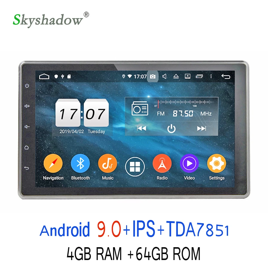 Perfect 10.1" IPS TDA7851 2Din Android 9.0 For universal 4GB RAM 64GB ROM 8 Core Car DVD Player GPS Glonass RDS Radio wifi Bluetooth 4.2 3
