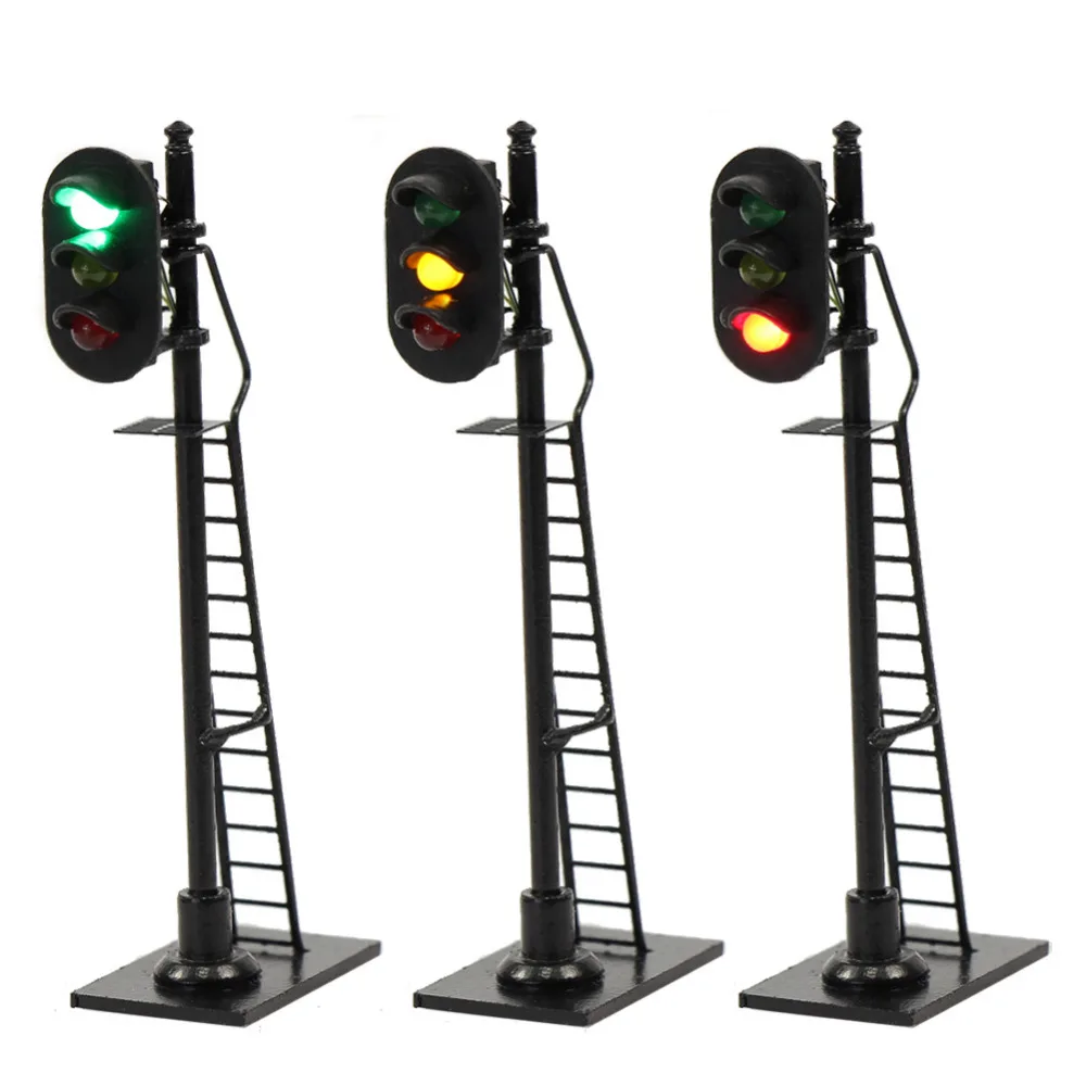 3 шт. модель железной дороги 1: 87 красный желтый зеленый блок сигнала дорожного движения масштаб 6,3 см дорожный светильник черный столб с лестницей