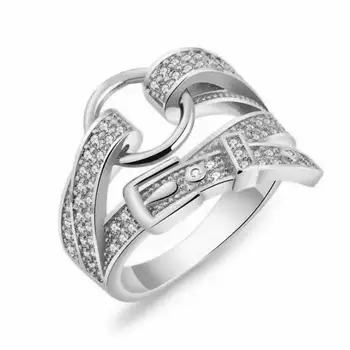 

imixlot Adjustable Ring Silver Belt Shape Band Ring Crystal Zircon Stone Fashion Personality Creative Ring Jewelry For Women