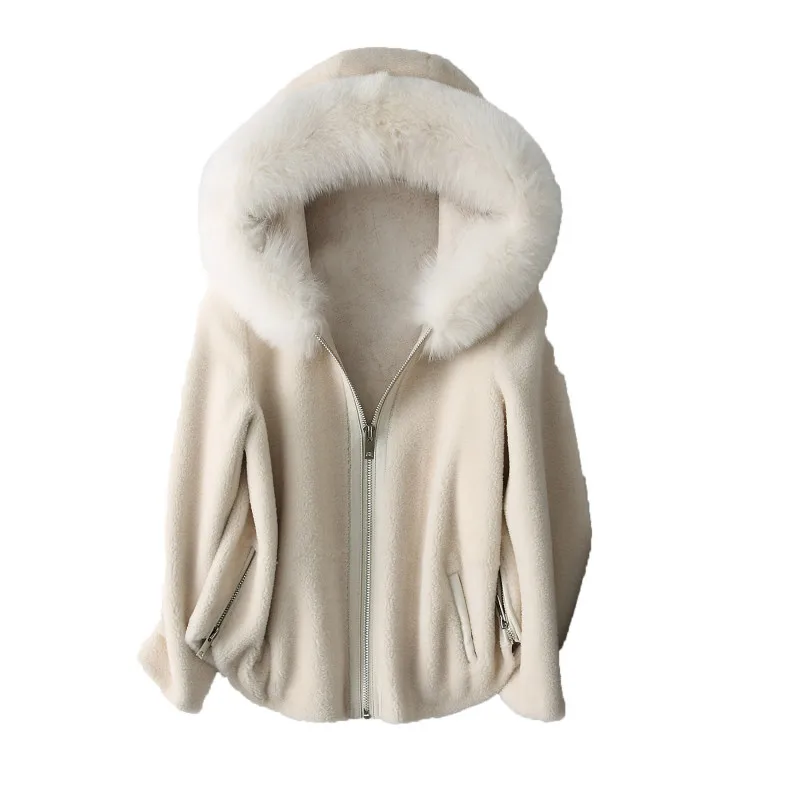 Женское меховое пальто осень зима куртка женская одежда 2018 корейский винтажный лисий мех с капюшоном 100% шерсть пальто овечья шерсть ZT1498