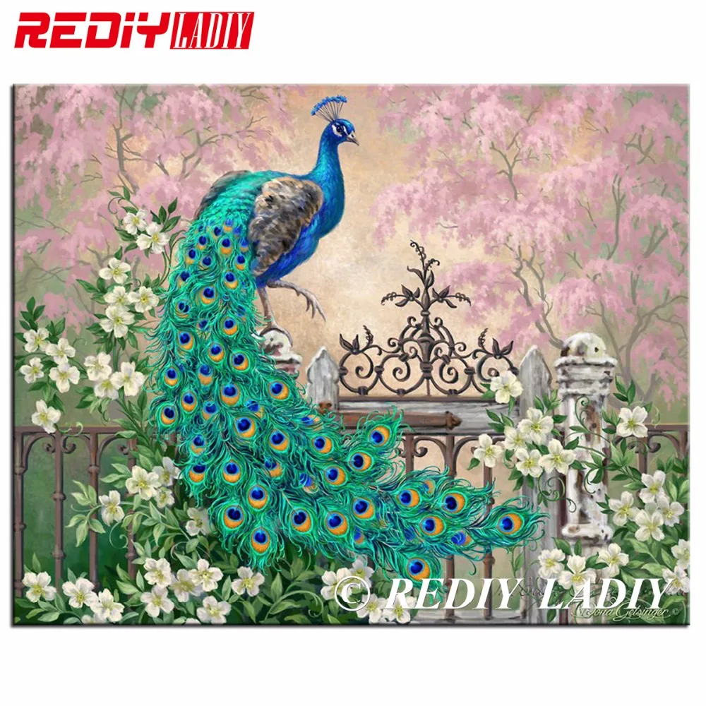 

REDIY LADIY Diamond Painting Peacock Cross Stitch Diamond Embroidery Full Crystal Square Diamond Mosaic Pictures Home Decoration