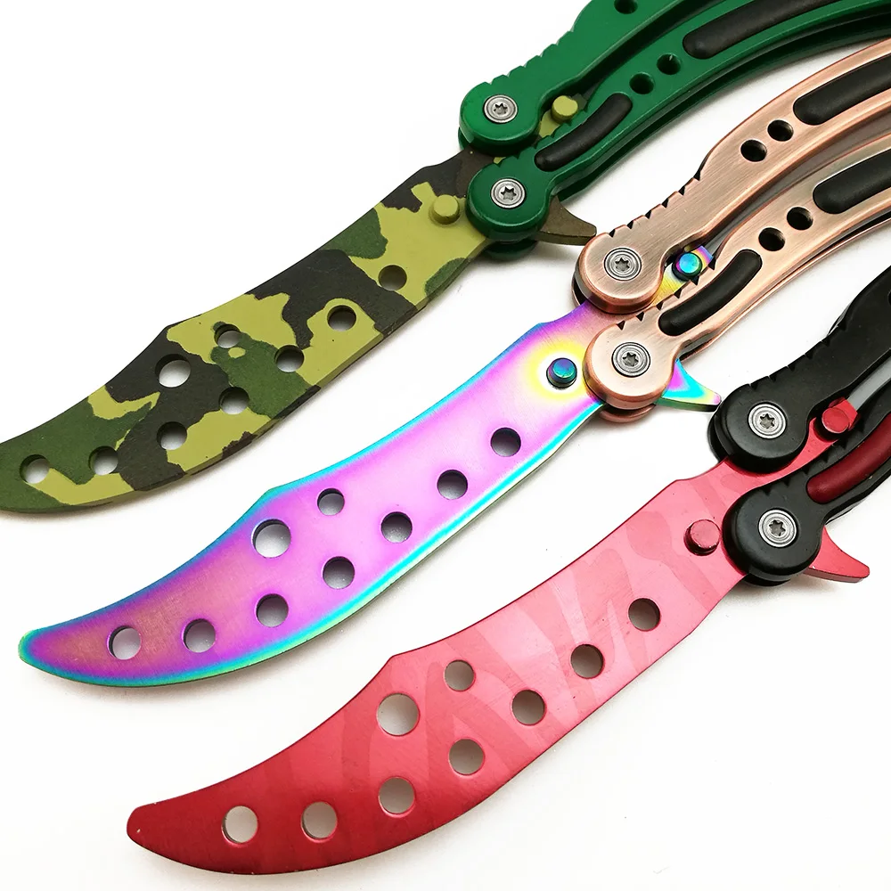 CS GO Karambit folding Knife butterfly fade colorful color game knife dull blade no edge tool