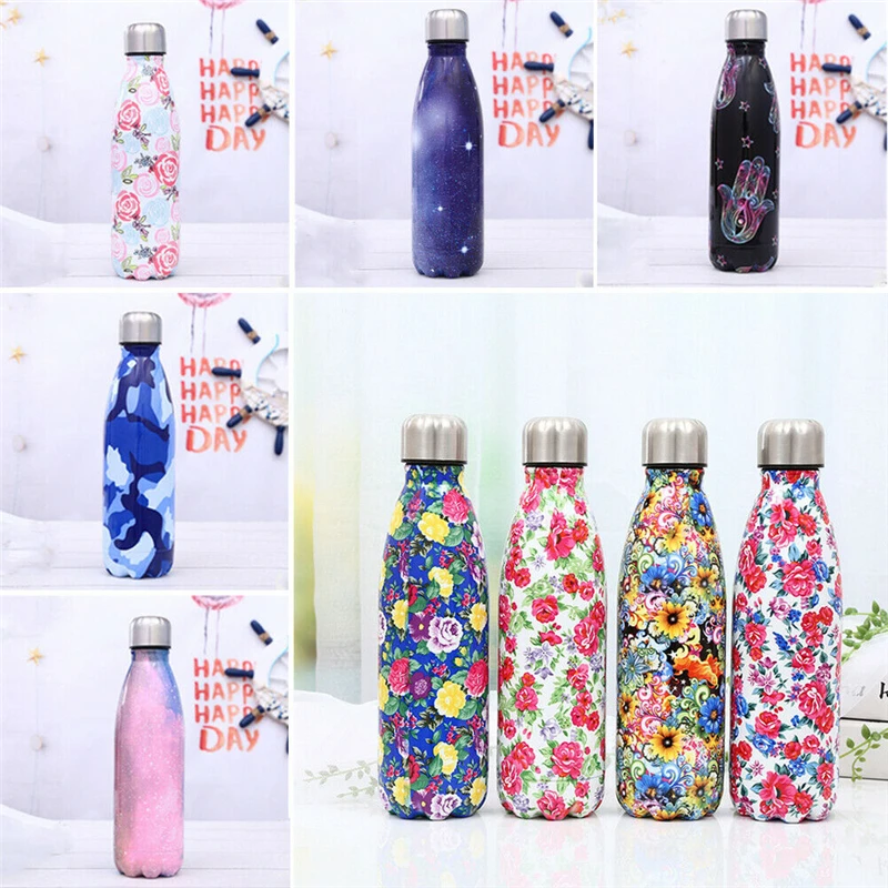 

500ML Stainless Steel Cute Printed Water Bottle Vacuum Insulated Flask Thermal Sport Chilly Cup Sports Casual Water Bottle