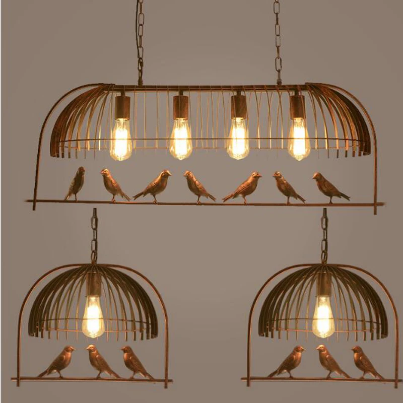 

Creative Birdcage Restaurant Iron Personality Simple Cafe Bar Desk Study American Retro Bird Balcony Chandelier led fixture led
