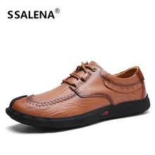 Men Lace-Up Casual Leather Shoes Business Handmade Wear Resistant Driving Shoes Breathable Leisure Flats Shoes AA11641