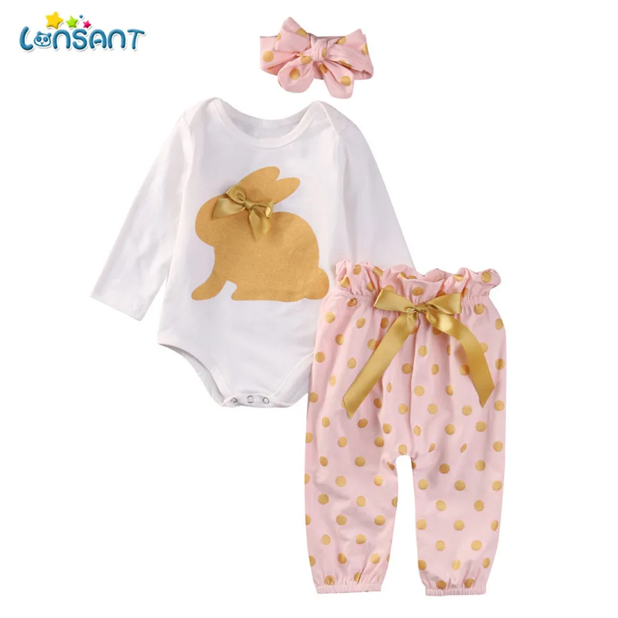 

LONSANT Newborn Baby Girl Clothes Infant Tops+Dot Pants+Headband Set Children Kids Costume Clothing romper For Girls Boy E0740
