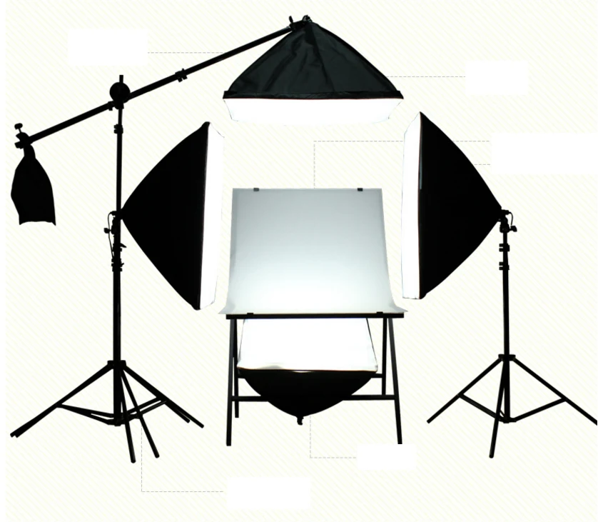 

Photo Studio Lighting Kit with 4 * Softbox / 60x100cm Shooting Table / Arm Top Light Stand With Weight Bag / 2* 2m Light Stand