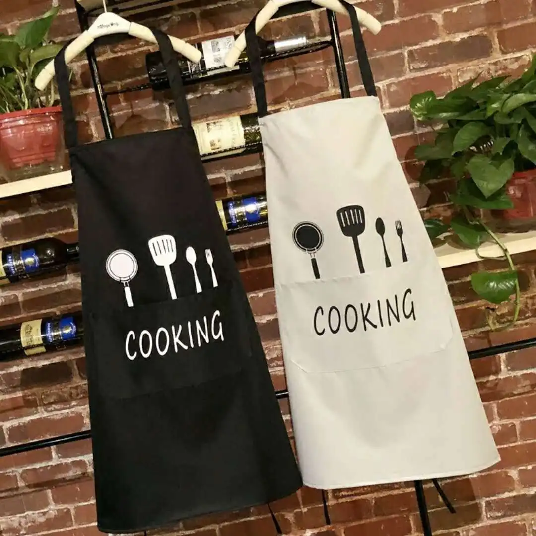

1PC Apron Black Knife and fork Print Brief Adult Water and Oil Proof Apron Kitchen Restaurant Cooking Bib Aprons with Pocket