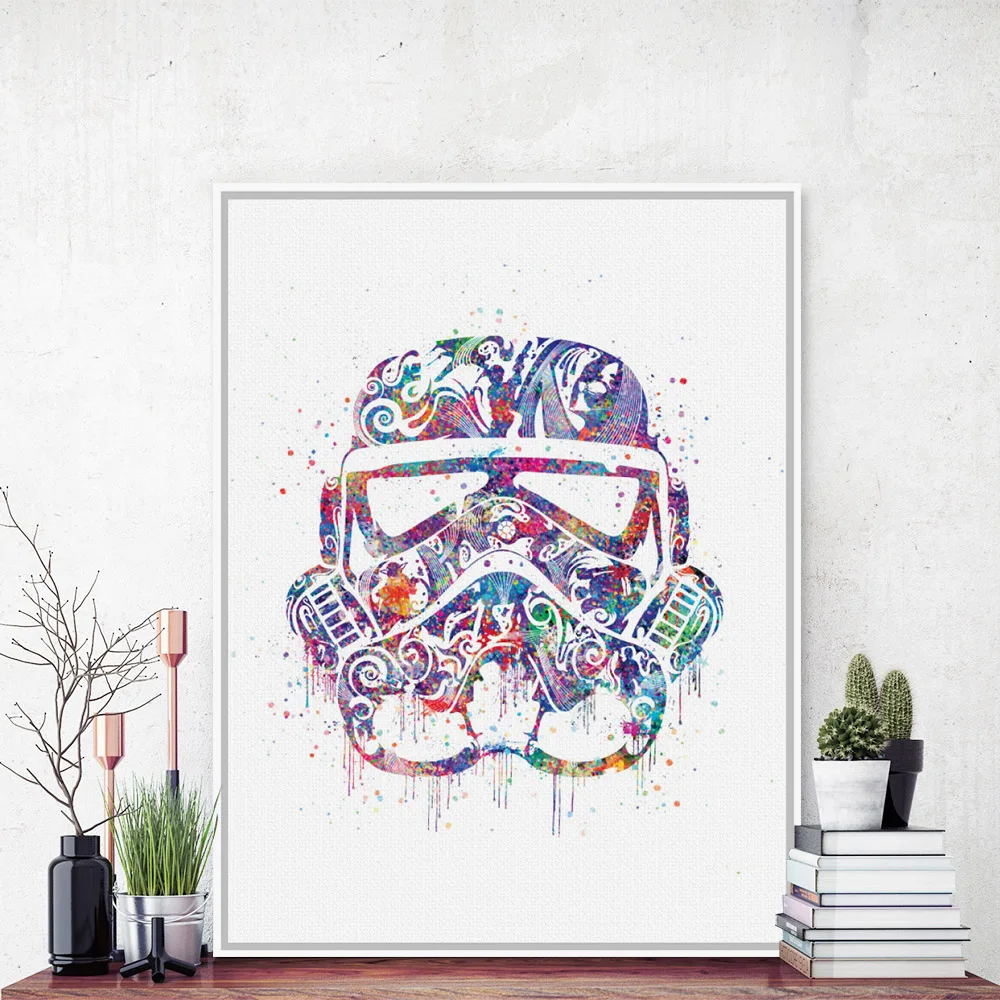 

Watercolor Star Wars Helmet Mask Darth Vader Pop Movie Art Print Poster Abstract Wall Picture Canvas Painting Home Decor