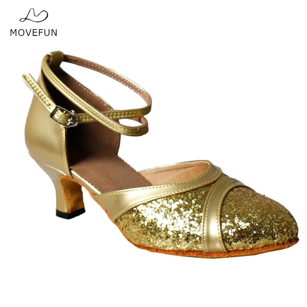 MoveFun/женские туфли для танцев с закрытым носком и блестками; новые бальные туфли с мягкой подошвой; женские угловатые танцевальные туфли