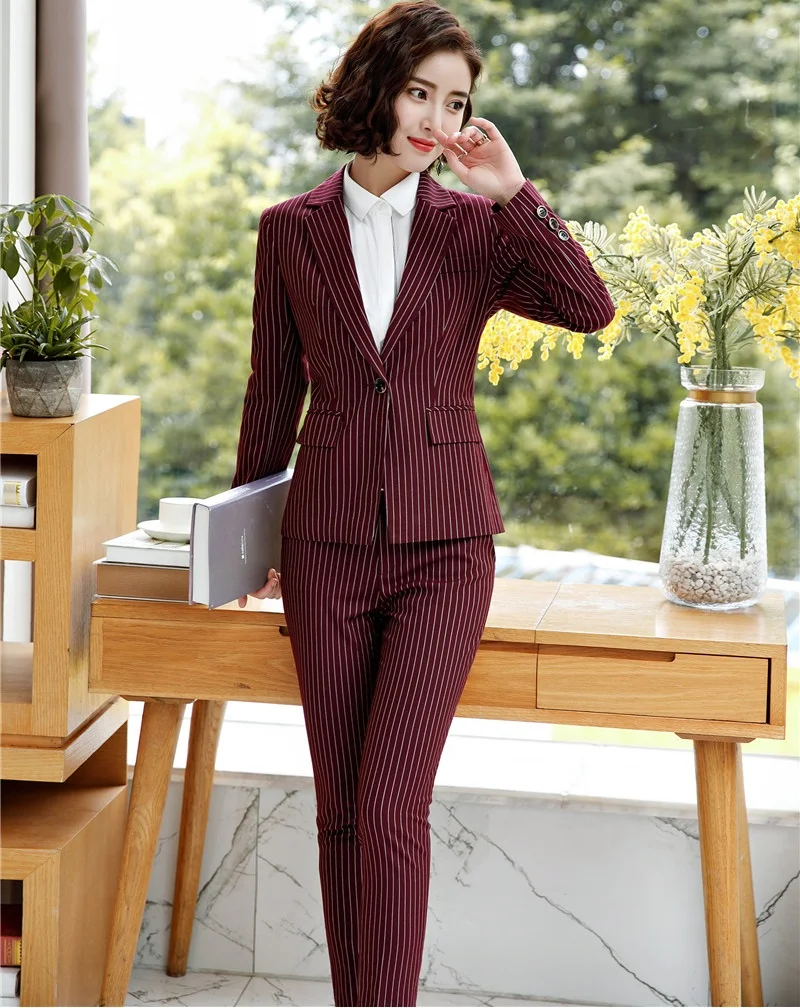 New 2018 Fashion Striped Women Business Suits With Tops and Pants