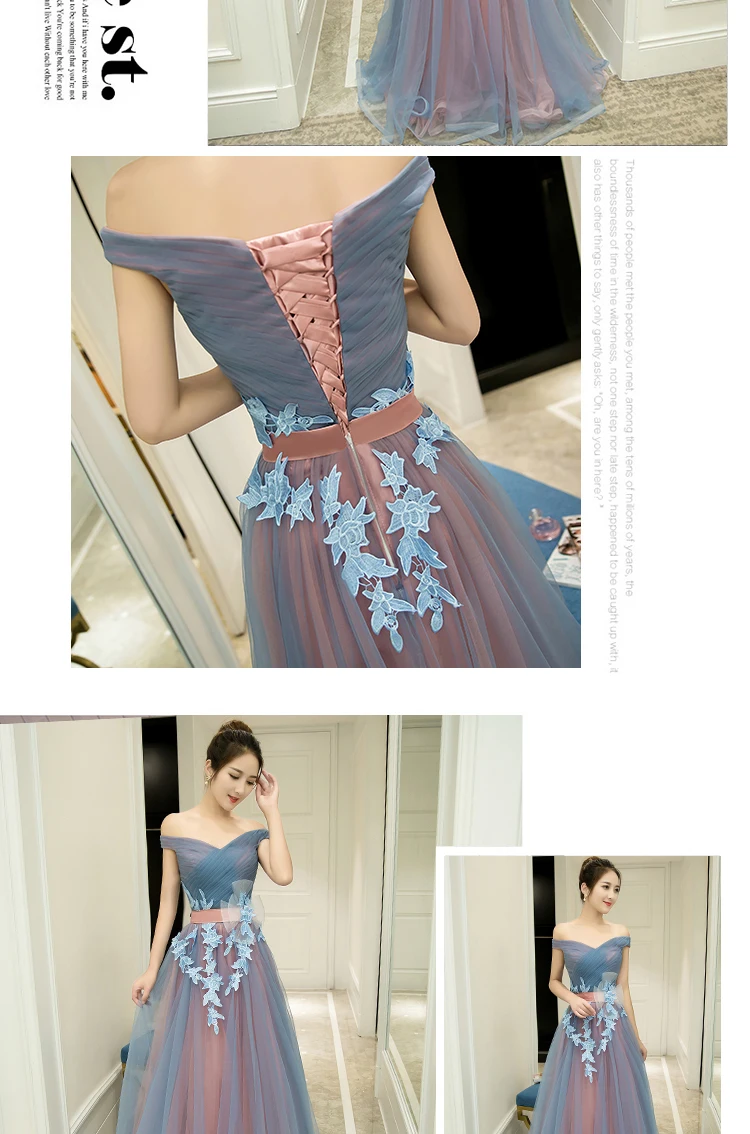 2 Styles Sleeveless Floor Length Prom Dress Lace Up Long Prom Dress Blue Strapless Evening Dress Appliques Prom Dresses FD29