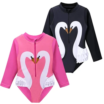 

Girls Swimwear for Kids Girls Swimsuit Toddler Infant Long Sleeve Summer Children Clothes One-piece Zip Baby Swim Wear Swan 2019