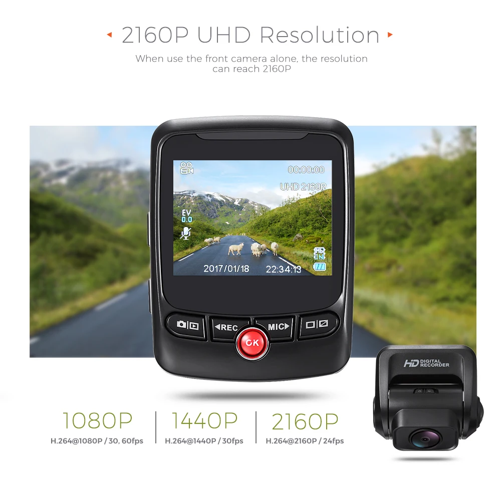 

T690C Dual Camera Car Dash Cam Novatek 2160P 170 degree 2.31 inch Car Driving Recorder with GPS/Rear Camera