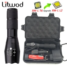 Litwod Z20 gran promoción brillante XM-L L2/T6 LED linterna 5 modos 3000 lúmenes Zoomable LED antorcha 18650 cargador de batería