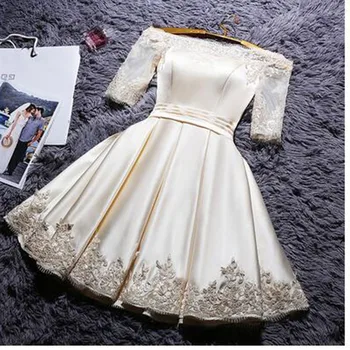 2017 New fashion short Party dress Half sleeves Plus size Champagne color Robe De Soiree Prom dresses