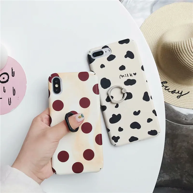 Cases For iPhone 7 6 6S 8 Plus X Fashion milk Wave Point Love Phone Case iPhone7 plus Hard PC Back Cover With Finger Ring |